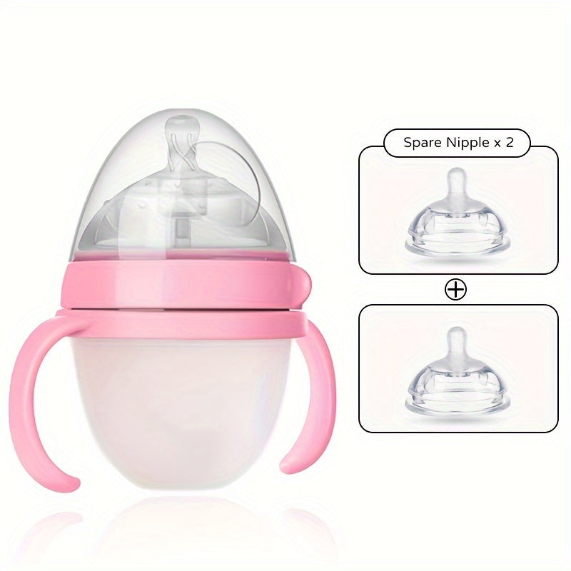 Silicone Baby Bottles for Newborns, Featuring Straws And Gravity Balls, Includes Two Replacement Nipples