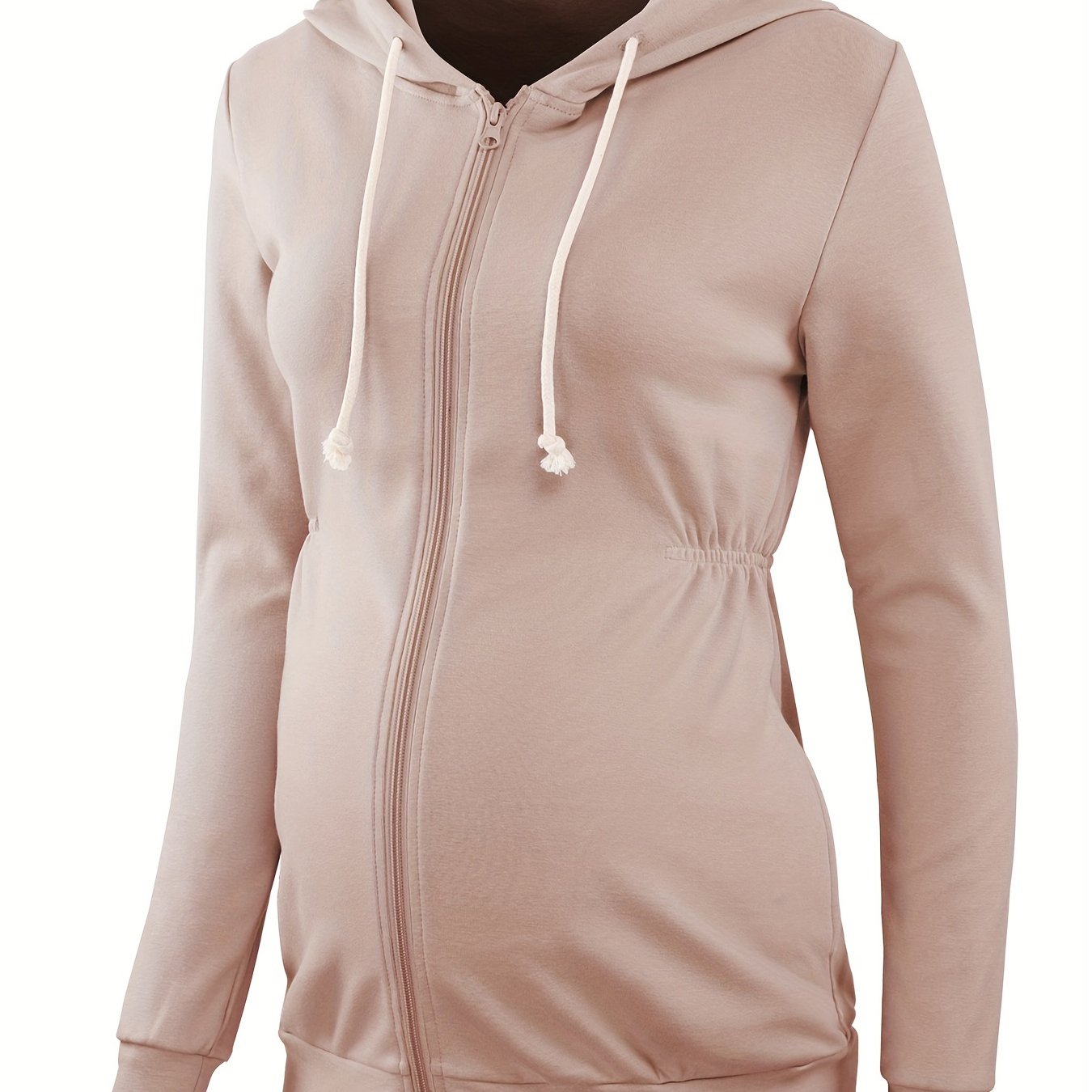 Maternity Tops Cinched-Waist Hoodie Sweatshirts Long Sleeve Pregnancy Clothes