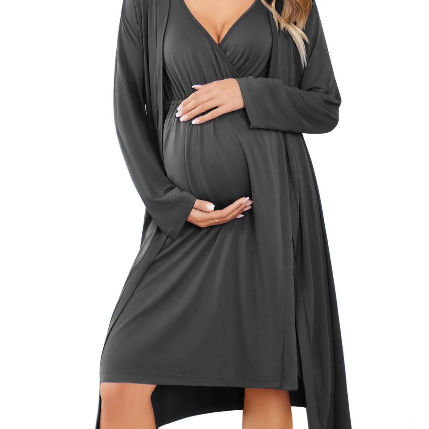 Nursing Maternity Gown and Robe Set Labor Delivery Nursing Nightgowns for Breastfeeding Pregnancy Clothes