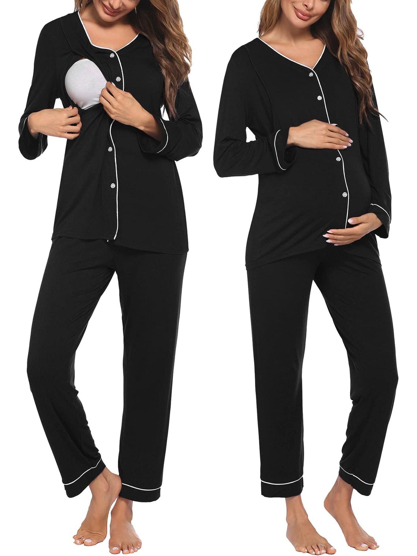 Nursing Maternity Cozy Pajama Set - Soft Button PJs, Long Sleeve Breastfeeding Loungewear with Adjustable Comfort Fit Pants
