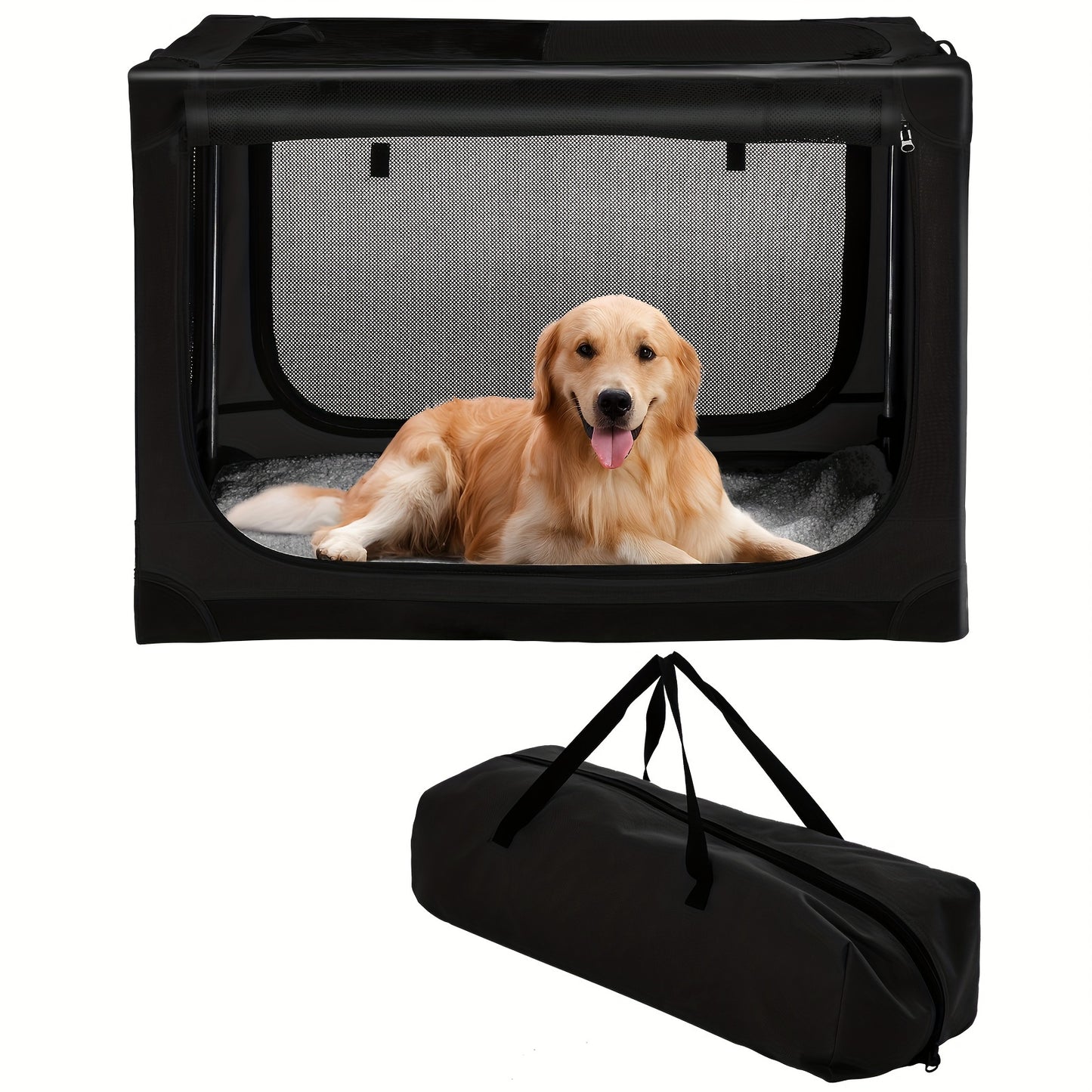30/36/42 Inch Collapsible Travel Dog Crate, Halloween Or Christmas Gift, for Medium Large Dogs, Portable Dog Crate 4-Door Foldable Soft Kennel with Chew-Proof Mesh Windows for Indoor & Outdoor Travel, with Storage Bag (black)