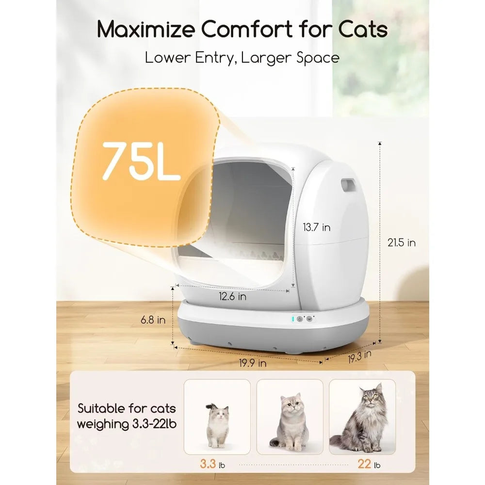 Self Cleaning Cat Litter Box - Open-Top Automatic Litter Box with APP, 0 Risk of Stuck Cats, Safer Automatic Litter Boxs,Customi