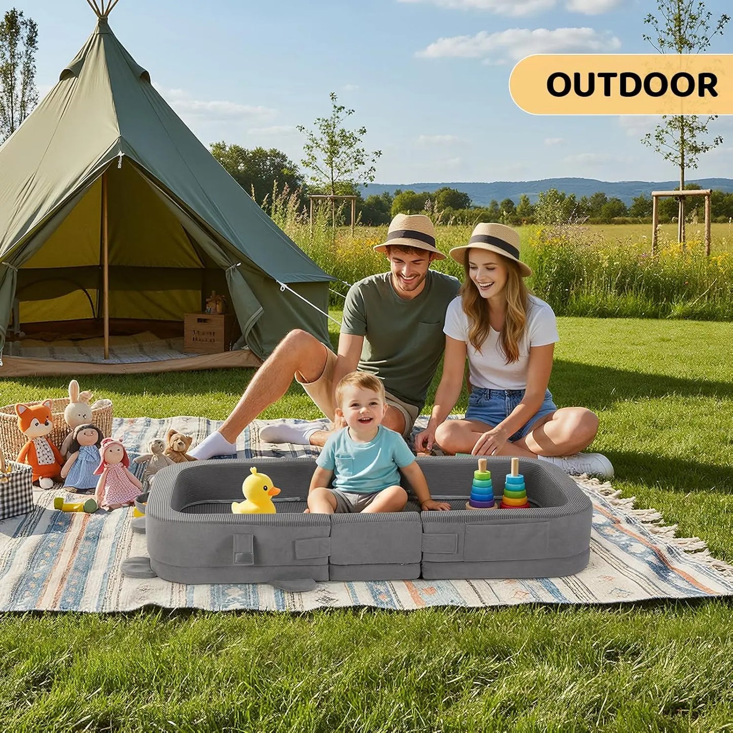 Toddler Travel Bed, Foldable Portable Toddler Floor Bed with Soft Foam for Baby and Kids Aged 1-4,Washable Cover Travel Crib