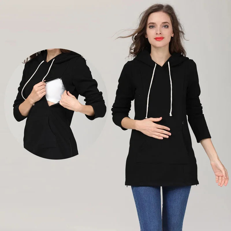 Nursing Maternity Hoodies Sweatshirts Long Sleeve Breastfeeding Postpartum Tops, Plus Size Available