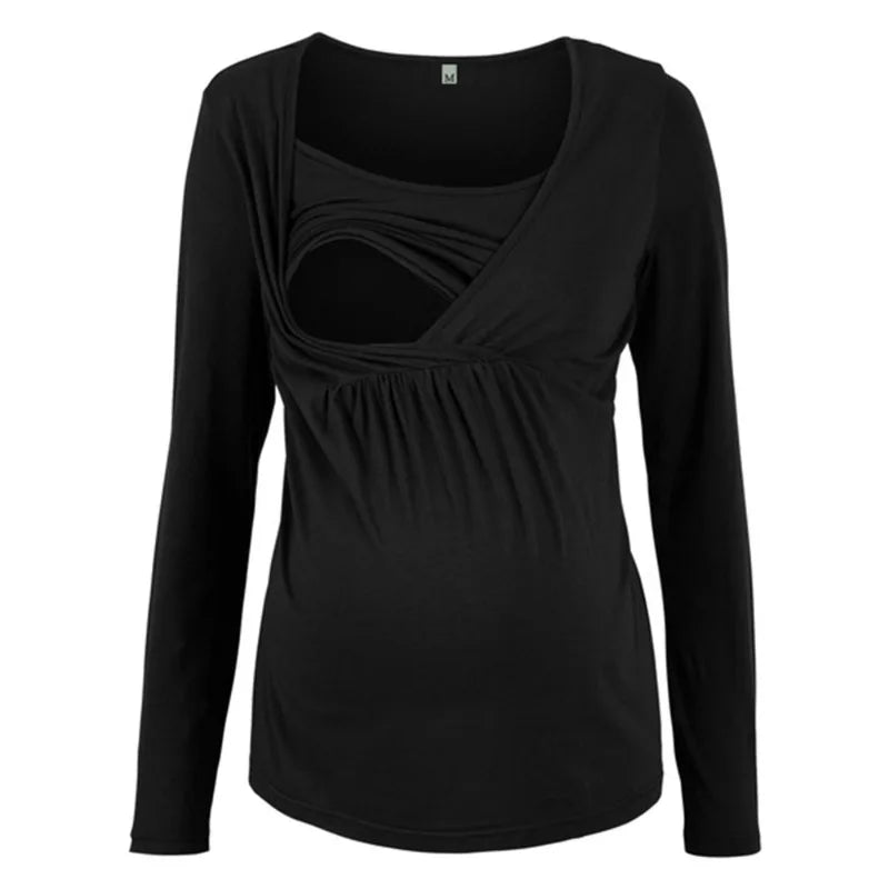 Maternity Nursing Long Sleeve Top Anti-exposure Postpartum T-shirt Pajamas Fashion Comfort Care Top, Plus Size Available