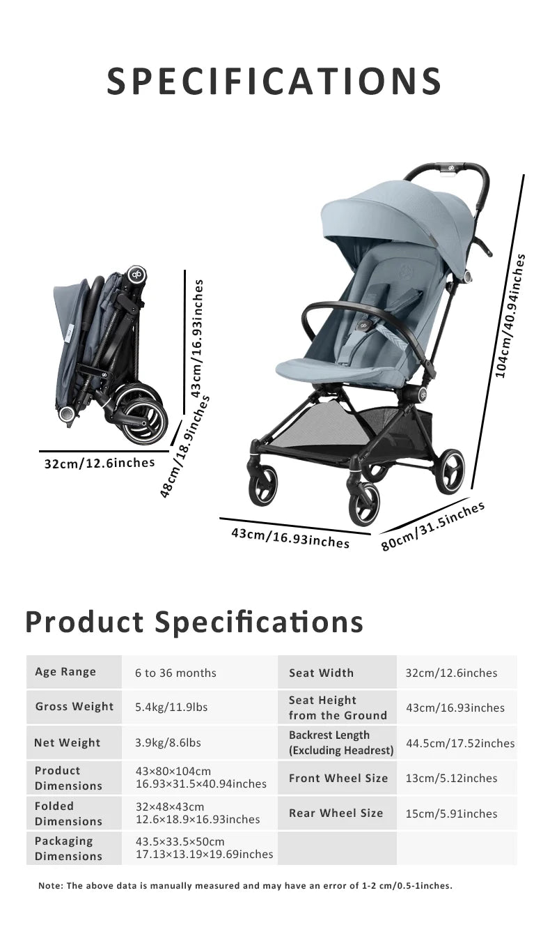 Gb FYN Carbon Fiber Stroller - Ultra-Lightweight 3.9kg/8.6lbs, One-Hand Fold, Airplane & GT Friendly, with Cargo Basket, Canopy