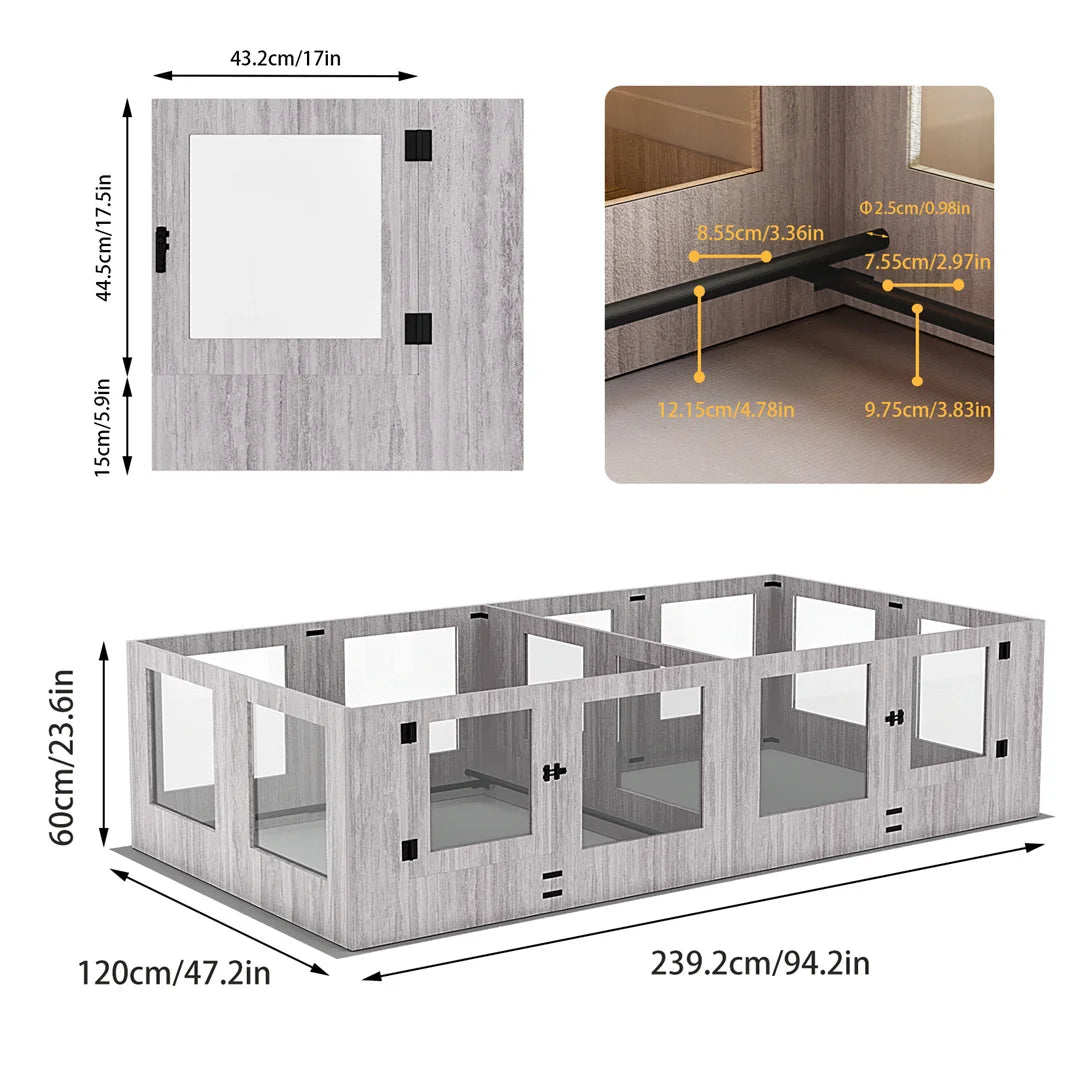 Tempered Glass Pet Whelping Box with Waterproof Fertility Pad Dog Playpen Exercise Cage for Puppies