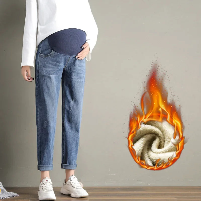 Maternity Boyfriend Jeans Regular Leg High Waist Grow with Bump, With and Without Warm Lining