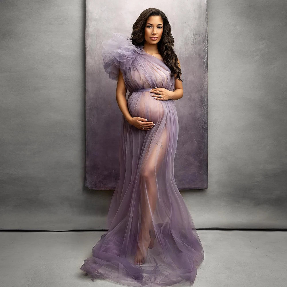 Maternity Photography Dresses Studio Props Sexy Perspective Mesh Single Shoulder Dress Photoshoot Dress For Women