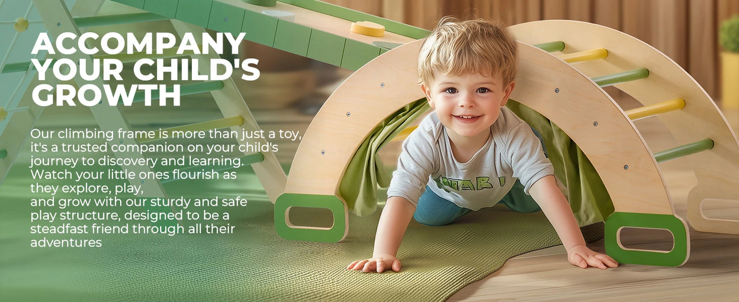 Robotime Robud 7 in 1 Triangle Set Foldable Wooden Climbing Toy Montessori Foldable Climbing Set with Rope Net for Girls Boys