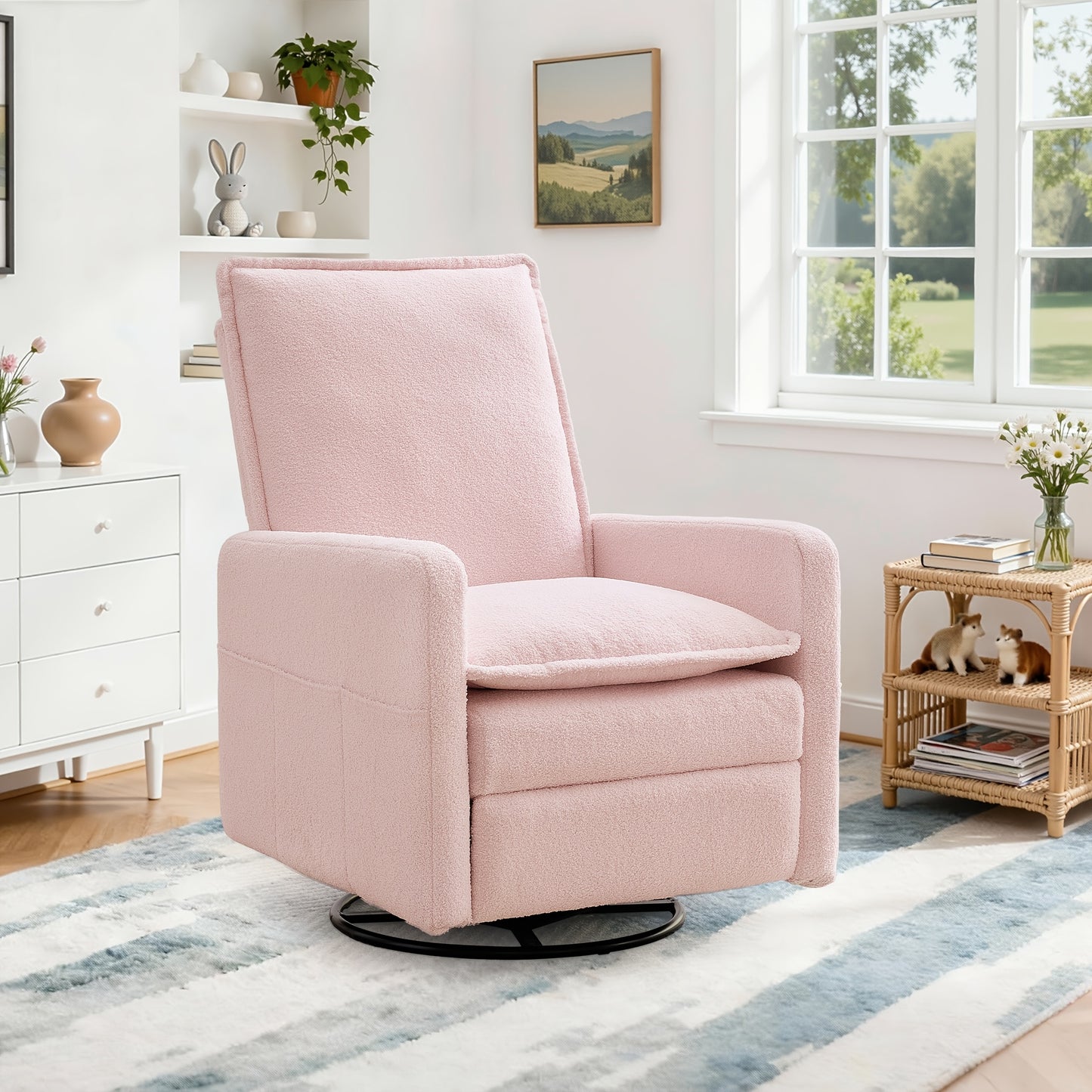 Single Rocking Chair | Teddy Fleece Material, Comfortable Multi-layer Cushion, Manually Adjustable Backrest, Side Pockets, Easy to Assemble