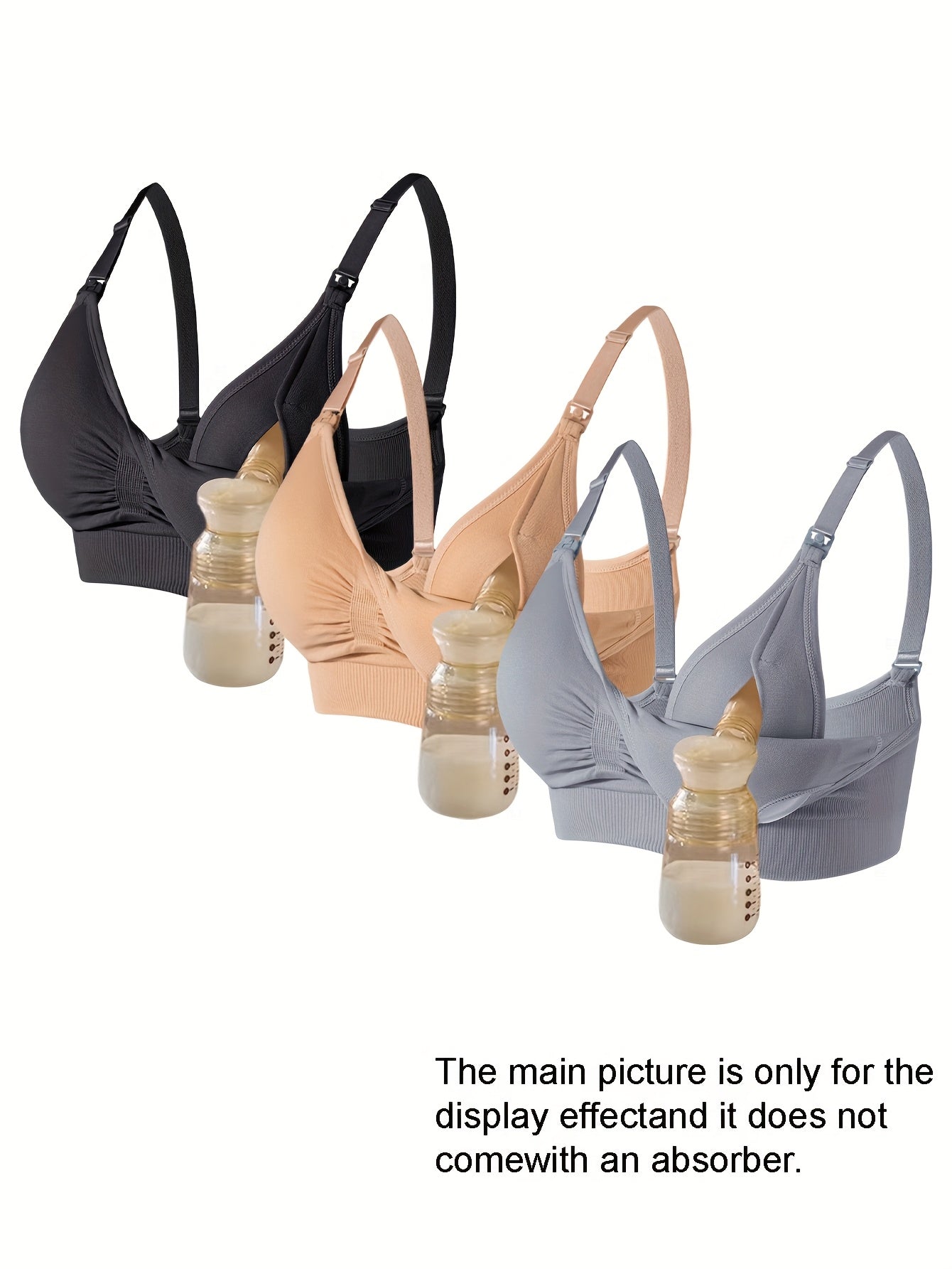 Nursing Breastfeeding Bra - Solid Color Removable Padding Comfortable Breathable Seamless Adjustable Straps - 3 Color, 3-Pack