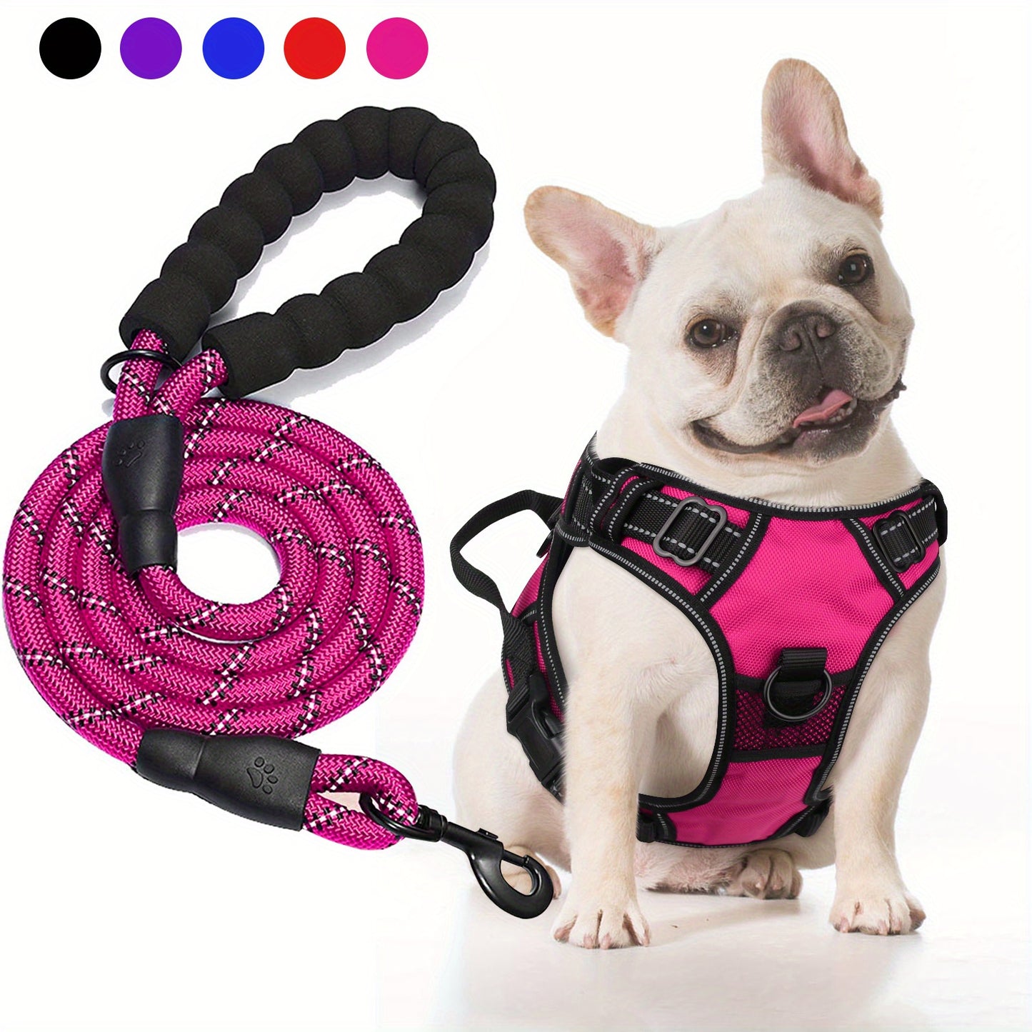 JOYTALE Adjustable Reflective Oxford Dog Harness and Rope Set | Easy Control for Medium to Large Dogs, Includes Free Heavy 5-Foot Dog Rope