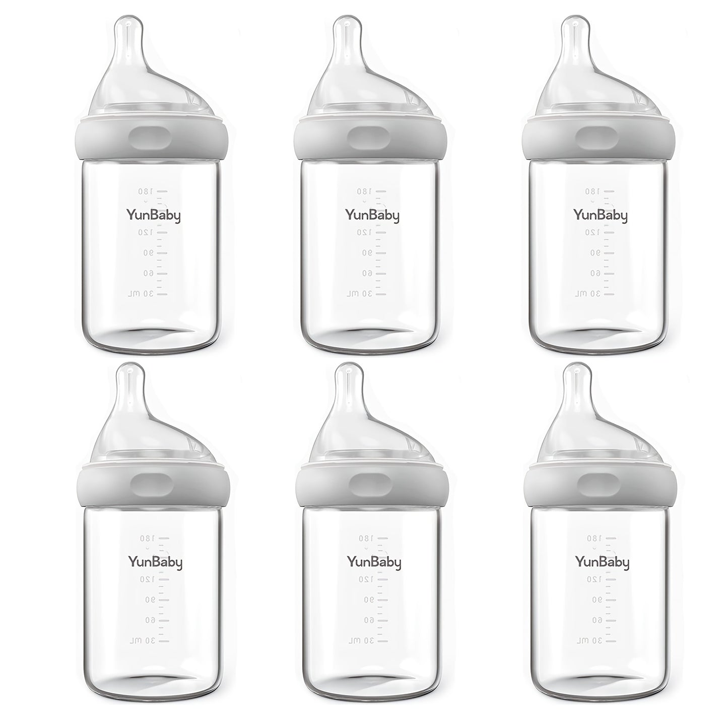 Natural Glass Baby Bottle | For Breastfeeding Babies, Newborn Anti-Colic Bottle Set With Slow Flow Nipple, 0+ Months, 6.9 Oz, 180ML, White, BPA-Free, Durable & Easy To Clean, Perfect Christmas Gift