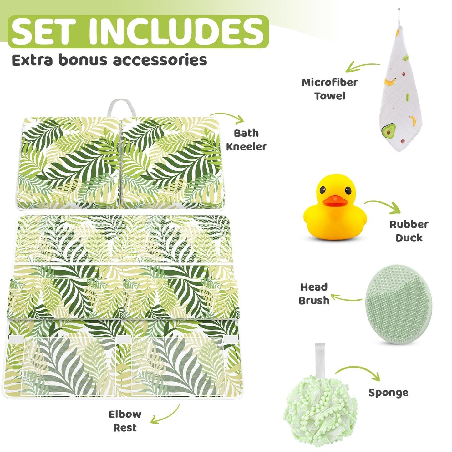 Bath Kneeler and Elbow Kneeling Rest Pad Set for Baby Bathing – Waterproof Soft Memory Foam Mat Organizer Babies & Toddler Bathing Time Toys Sponge