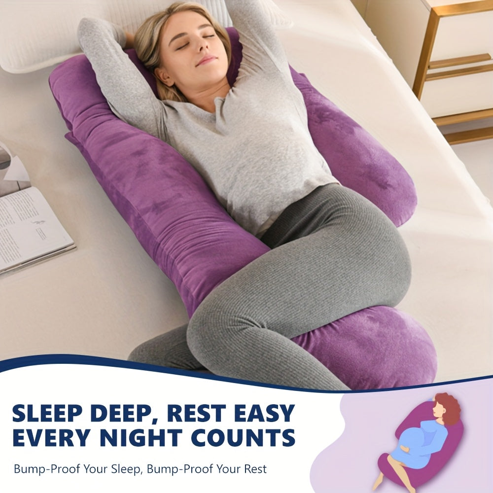 41" Compact J-Shaped Pregnancy Pillow with Removable Velvet Pillowcase - Ergonomic Belly & Hip Support for Side Sleepers, Breathable Memory Foam, Machine Washable Luxury Velvet Design - Ideal Gift for Expectant Mothers, Mater