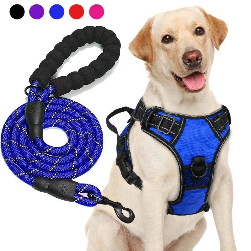 JOYTALE Adjustable Reflective Oxford Dog Harness and Rope Set | Easy Control for Medium to Large Dogs, Includes Free Heavy 5-Foot Dog Rope