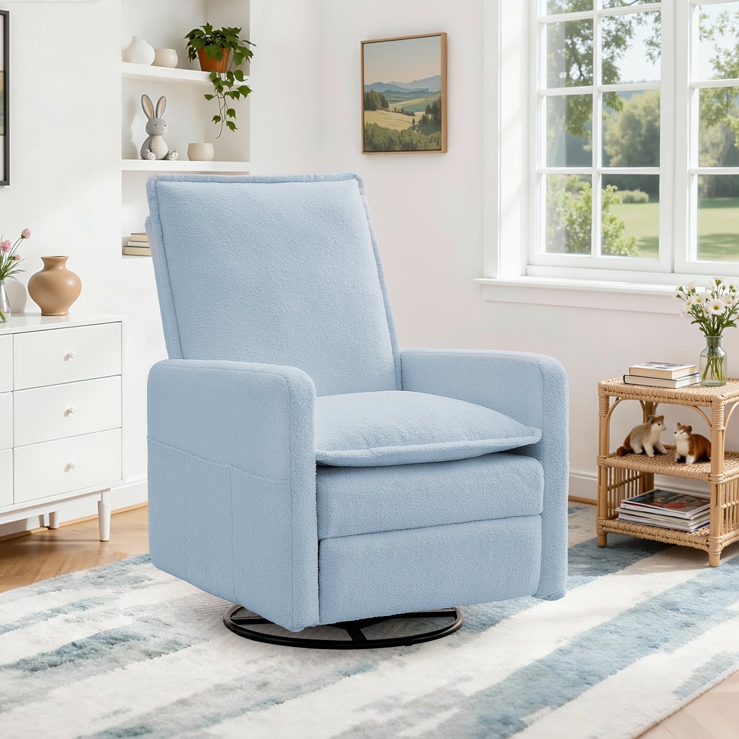 Single Rocking Chair | Teddy Fleece Material, Comfortable Multi-layer Cushion, Manually Adjustable Backrest, Side Pockets, Easy to Assemble