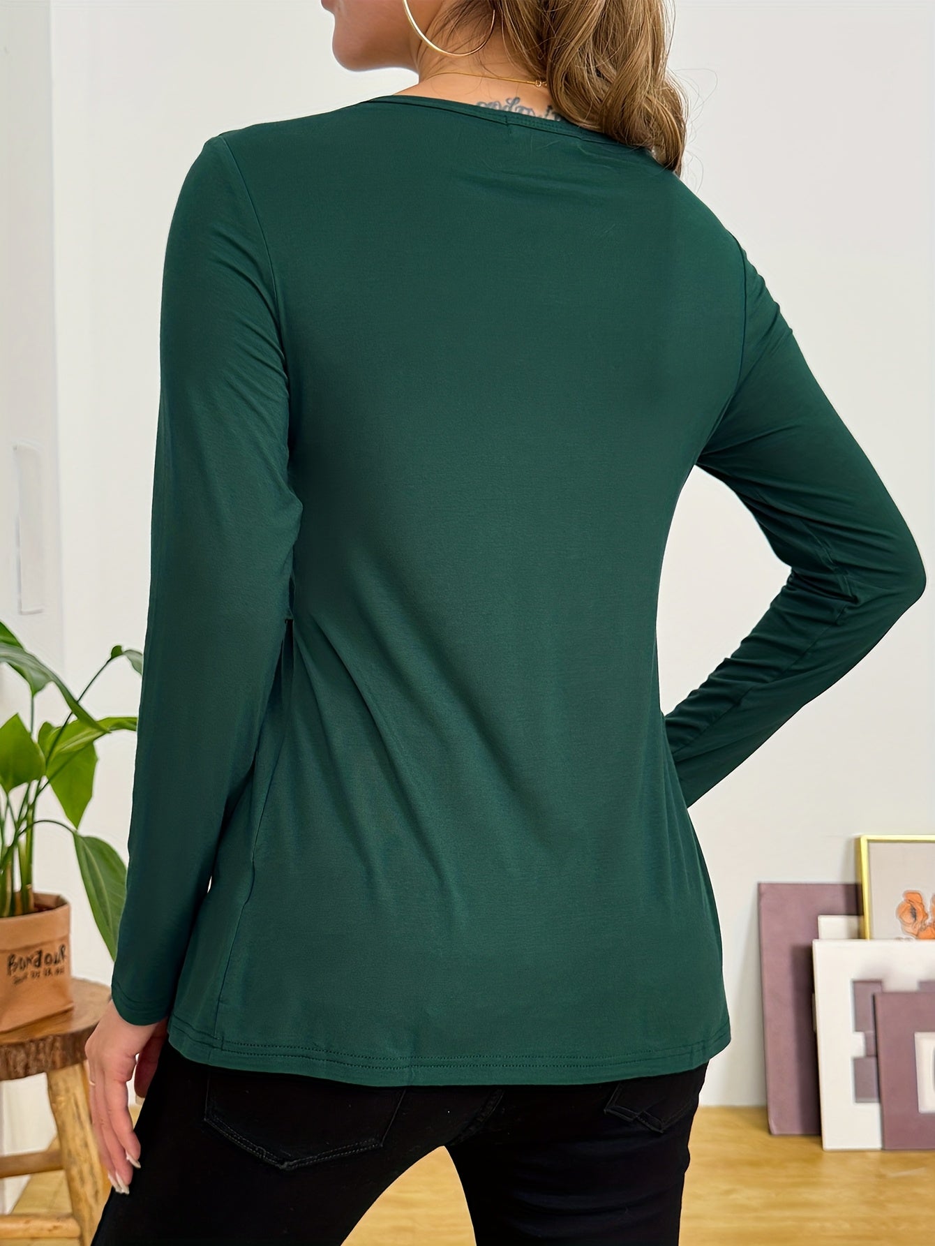 Nursing Tops Long Sleeve Tops with  Breastfeeding Access - Stretchy Pregnancy Shirt, Non-Slip Breastfeeding Friendly, Easy-Care Everyday & Dressy Casual Wear for Women, 3PCS - Black/Teal/ Olive Green - Spring/Fall/Summer