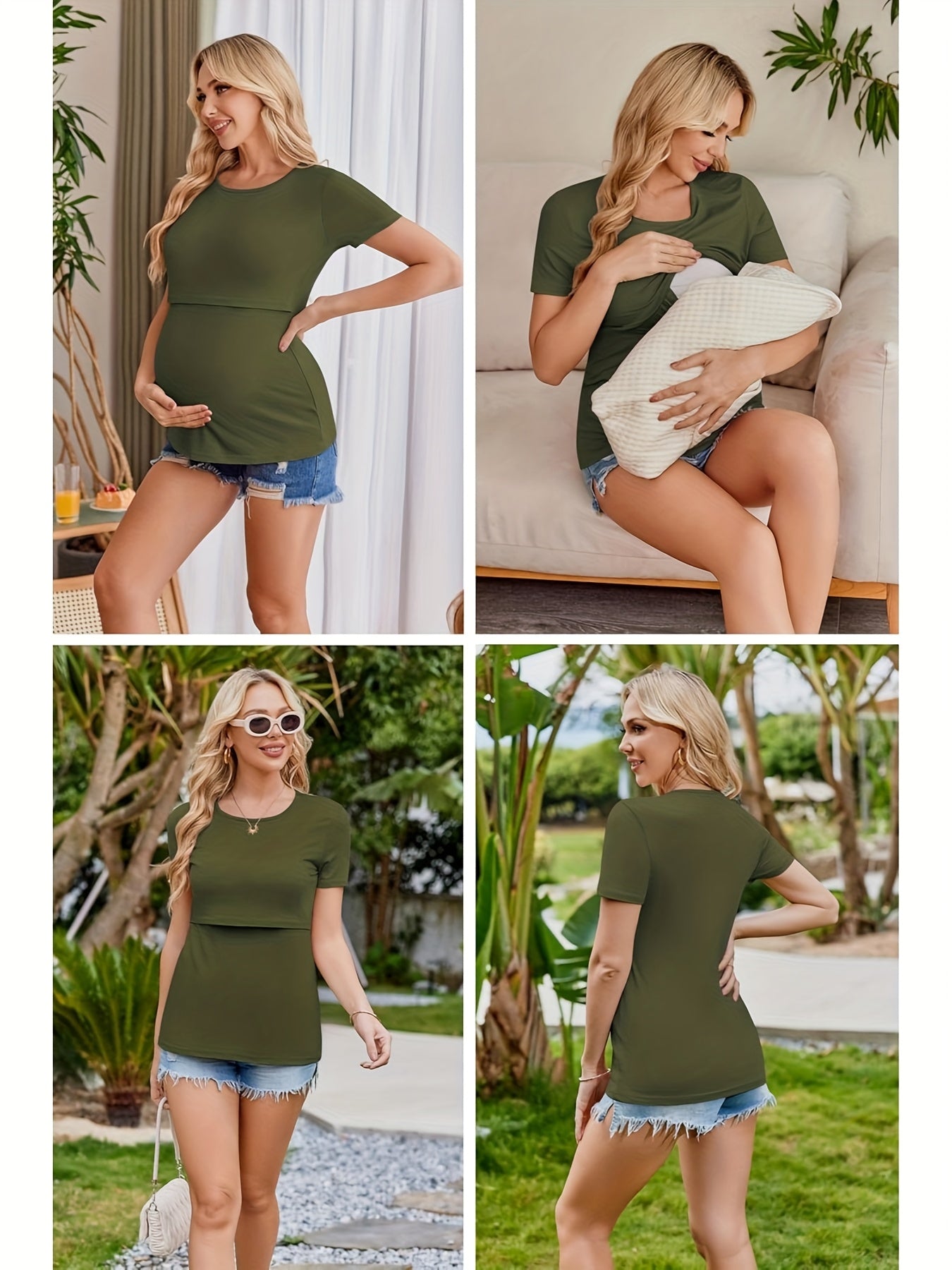 Nursing Maternity Double Layer Short Sleeve Breastfeeding Shirts, 3pcs