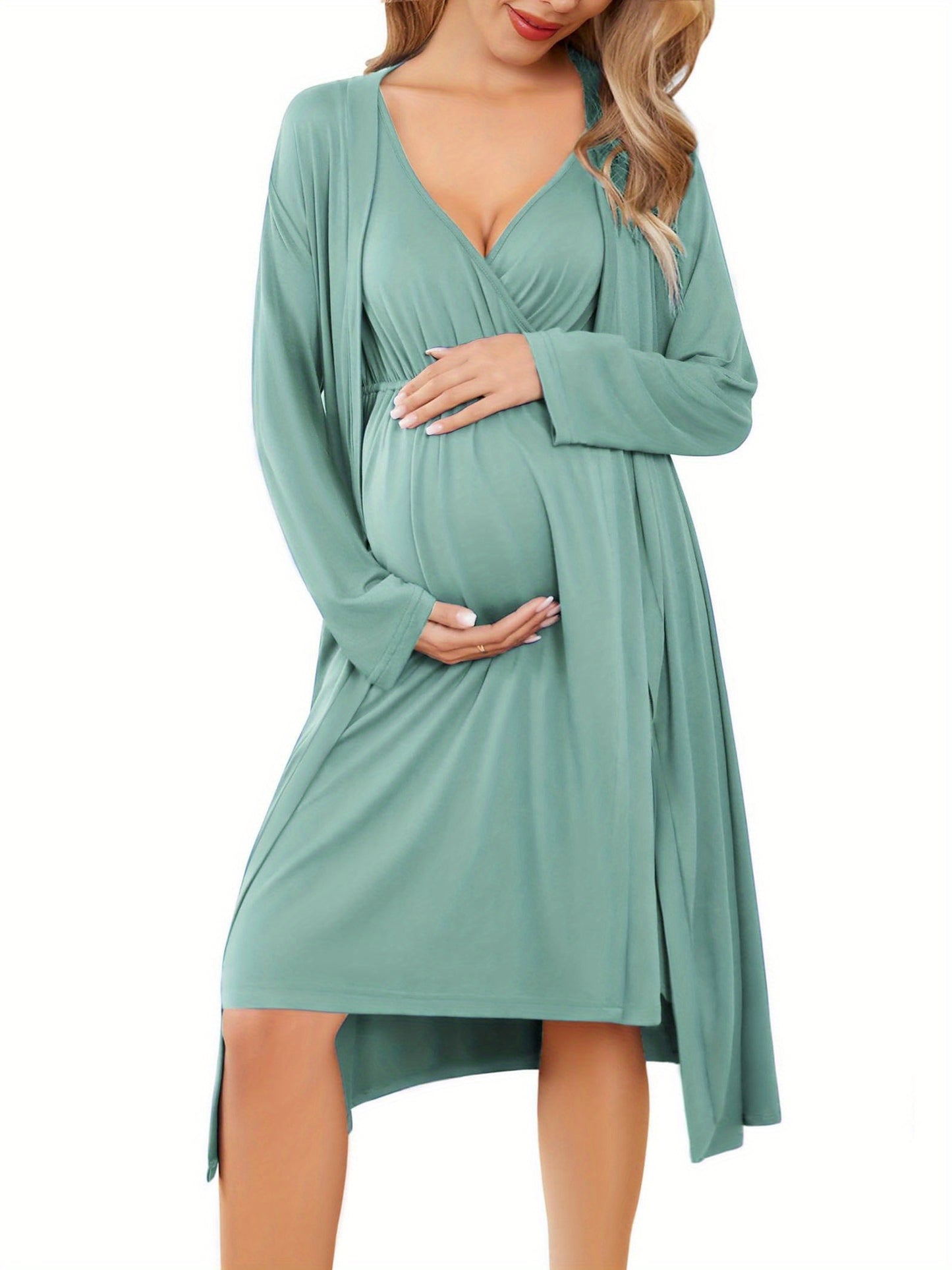 Nursing Maternity Gown and Robe Set Labor Delivery Nursing Nightgowns for Breastfeeding Pregnancy Clothes