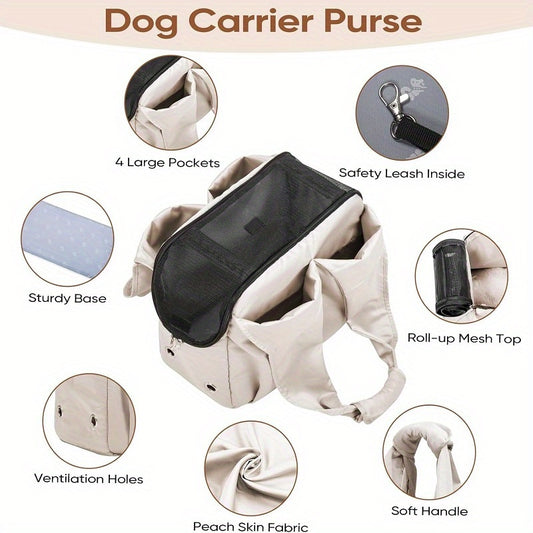 Dog Purse Carrier for Small Dogs, Cats, And Puppies Soft Sided Travel Pet Tote Bag with 4 Large Pockets, Foldable, Lightweight, Fits Pets Up to 15 Lbs, for Travel, Outings