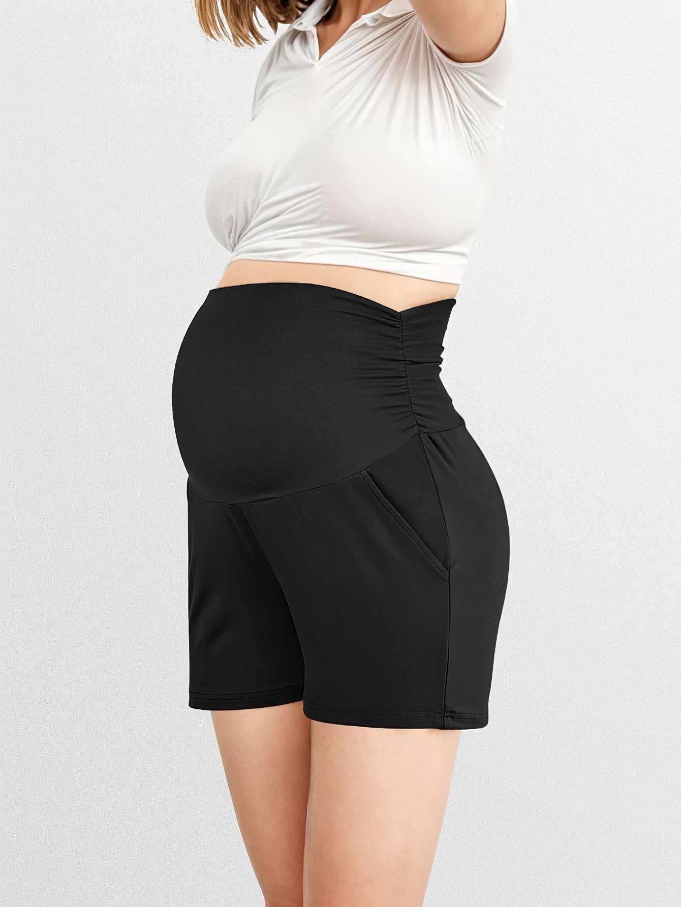 Maternity Shorts, soft and comfortable Lounging Sports Jogging Pants with Pockets, High Elastic Fashionable Wear 3pcs Set