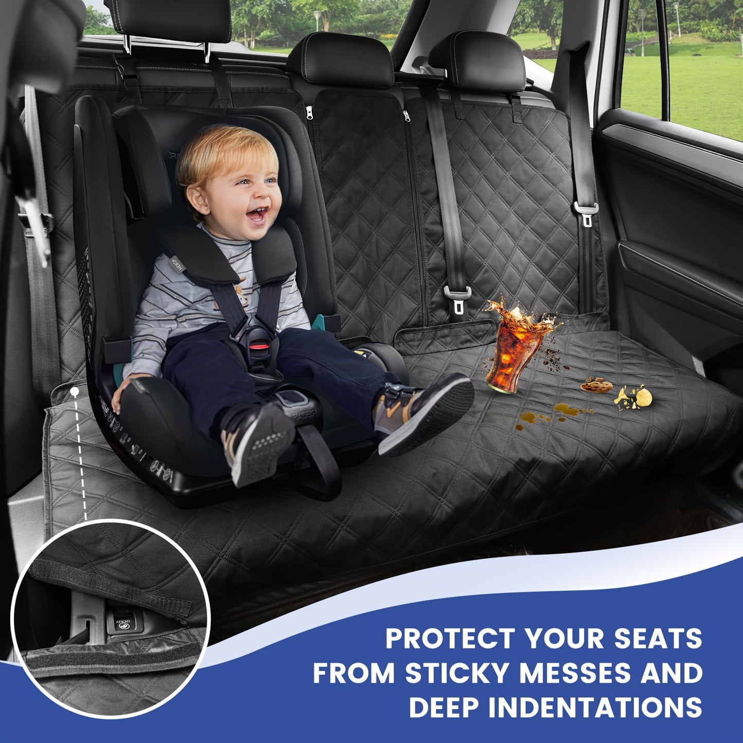 60/40 Split Back Seat Cover for Cars, Trucks, SUVs | 900D Easy Cleanup Fabric Car Seat Protector Great for Messy Kids and Drooling Pet Dogs - Black