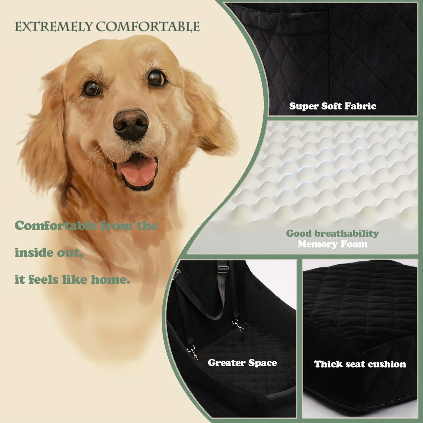 Adjustable, Washable Dog Car Seat for Medium and Large Dogs | Pet Travel Car Bed with Seat Belt Pass-Through, Fully Removable, 3 Straps for Easy Installation