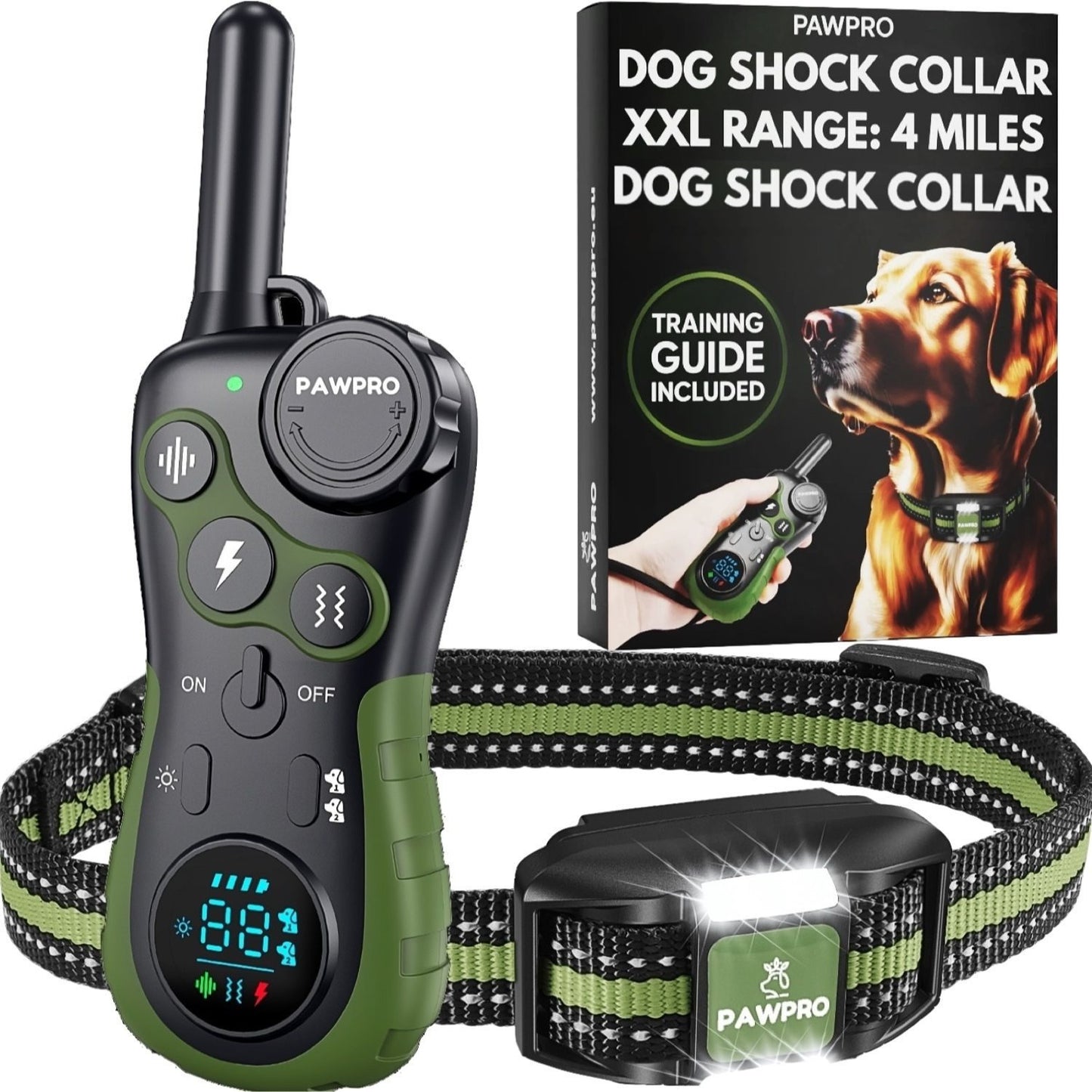 PAWPRO Dog Training Collar with Remote, XXL 4-Mile Unmatched Range for Maximum Control, Night-Light Mode for Safety & Visibility, 124 Adjustable Levels & 4 Safe Training Modes (Beep, Vibration, Shock, Night-Light), Free Exper
