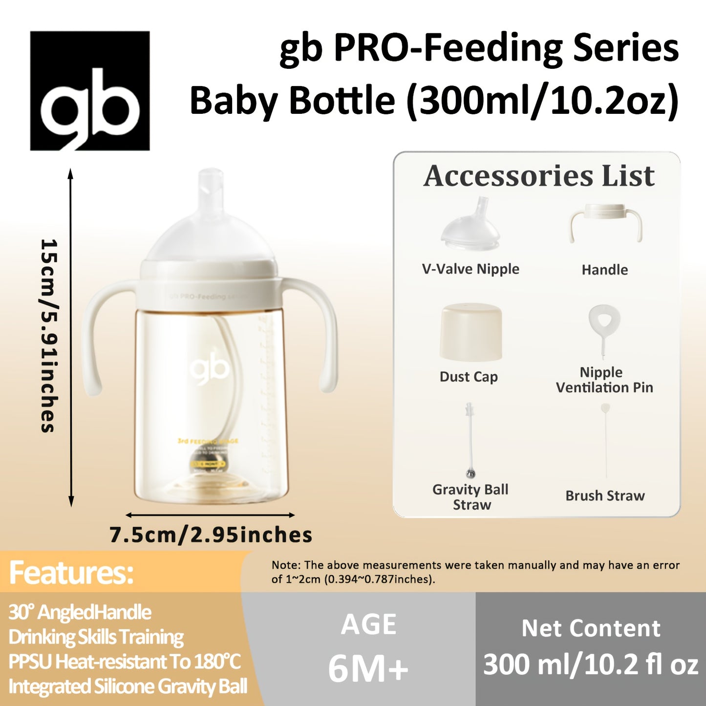 gb PPSU Baby Bottles 3 Sizes, Award-Winning PPSU-Liquid Separation Tech | 7FB Breast-like Nipple & V-Valve Straw | No Spit-Up, BPA-Free (5.41floz+8.12floz+10.14floz) for 0.0-39.37ft,  Vvalve Design, Breastfeeding Moms