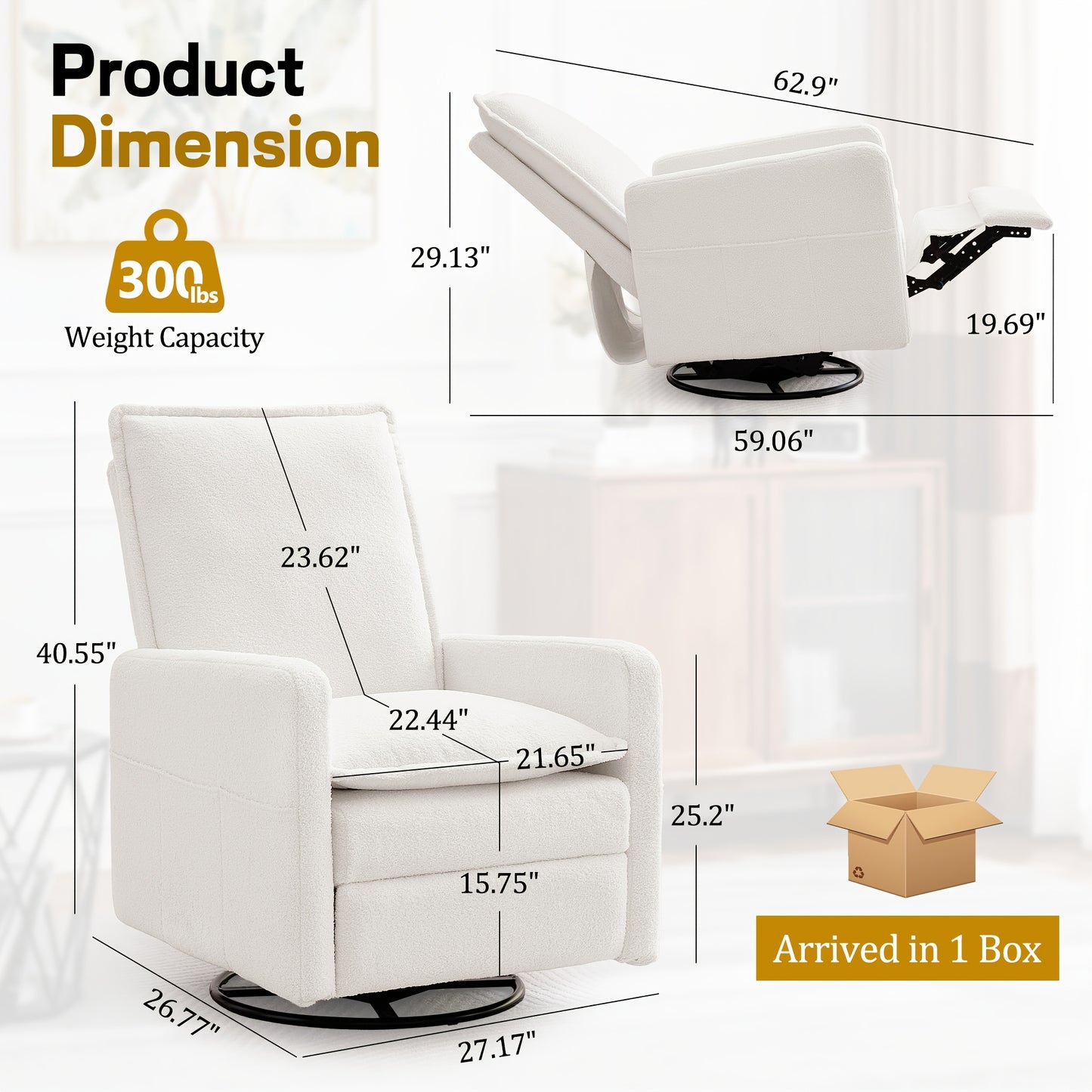 Single Rocking Chair | Teddy Fleece Material, Comfortable Multi-layer Cushion, Manually Adjustable Backrest, Side Pockets, Easy to Assemble