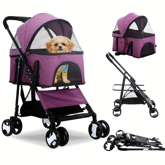 3-in-1 Multifunction Dog Stroller Pet Cat Premium | Jogger Stroller for Medium Small Dogs Cats Detachable Carrier with Storage Basket Waterproof Lightweight Folding for Travel