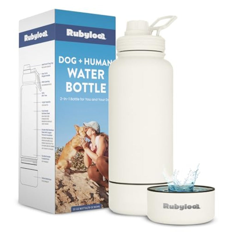 2-in-1 Dog Stroller Caddy Hydration System: Insulated Water Bottle & Bowl with Stroller Organizer - Leakproof Stainless Bottle, Poop Dispenser, Treat Pocket & Cup Holders - Compatible for dog strollers (Walks, Hikes, Park)