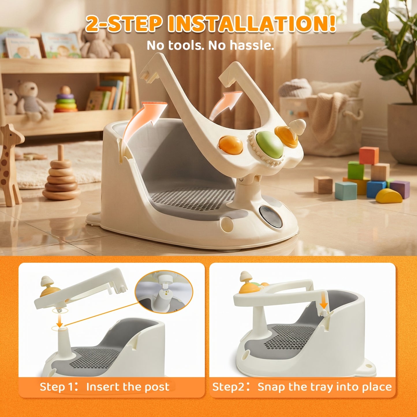 Bath Seat for Sitting Babies, Designed for Babies And Children to Ensure Safety During Bathing And Showering. Suitable for Infants Aged 6 Months And Older, This Non-Slip Chair Features Suction Cups And a Soft Cushion.