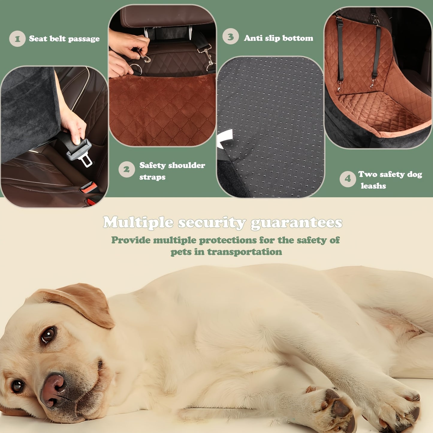Adjustable, Washable Dog Car Seat for Medium and Large Dogs | Pet Travel Car Bed with Seat Belt Pass-Through, Fully Removable, 3 Straps for Easy Installation