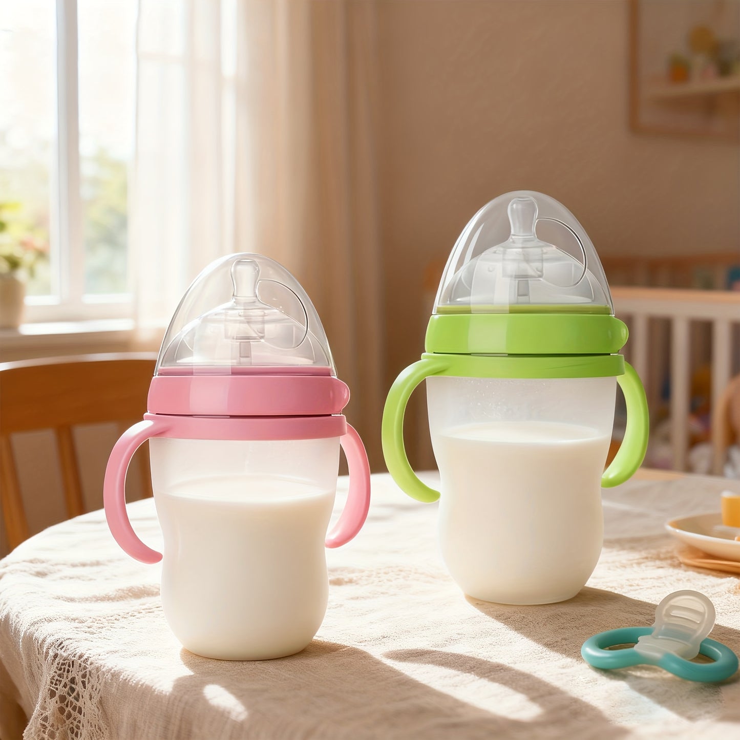 Silicone Baby Bottles for Newborns, Featuring Straws And Gravity Balls, Includes Two Replacement Nipples