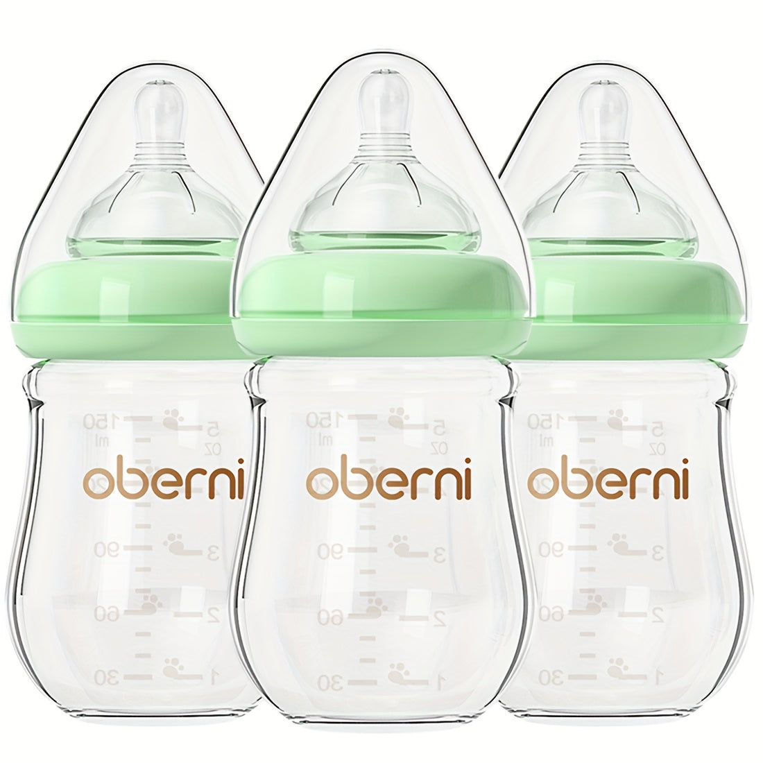 Oberni Glass Baby Bottles, 4.06oz/5.07oz Newborn Feeding Bottle For 0+ Months, BPA & BPS-Free, Baby Breastfeeding Milk Bottle With Slow Flow Nipple, Anti-Colic, Easy To Clean