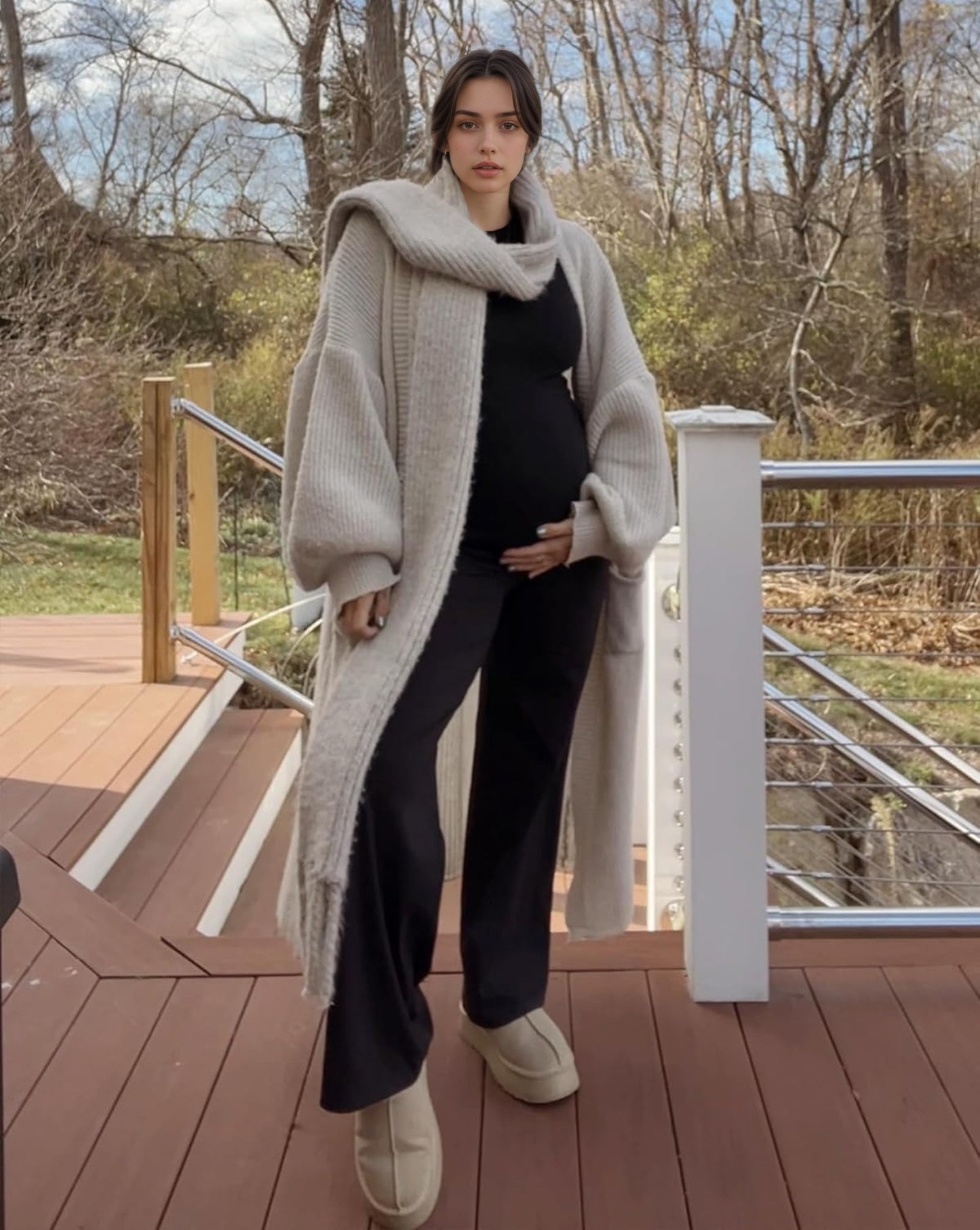 Maternity Comfortable Trousers Designed for Fall And Winter, Featuring Belly Support, Ideal for Outdoor Activities, with a Relaxed Wide-Leg Fit