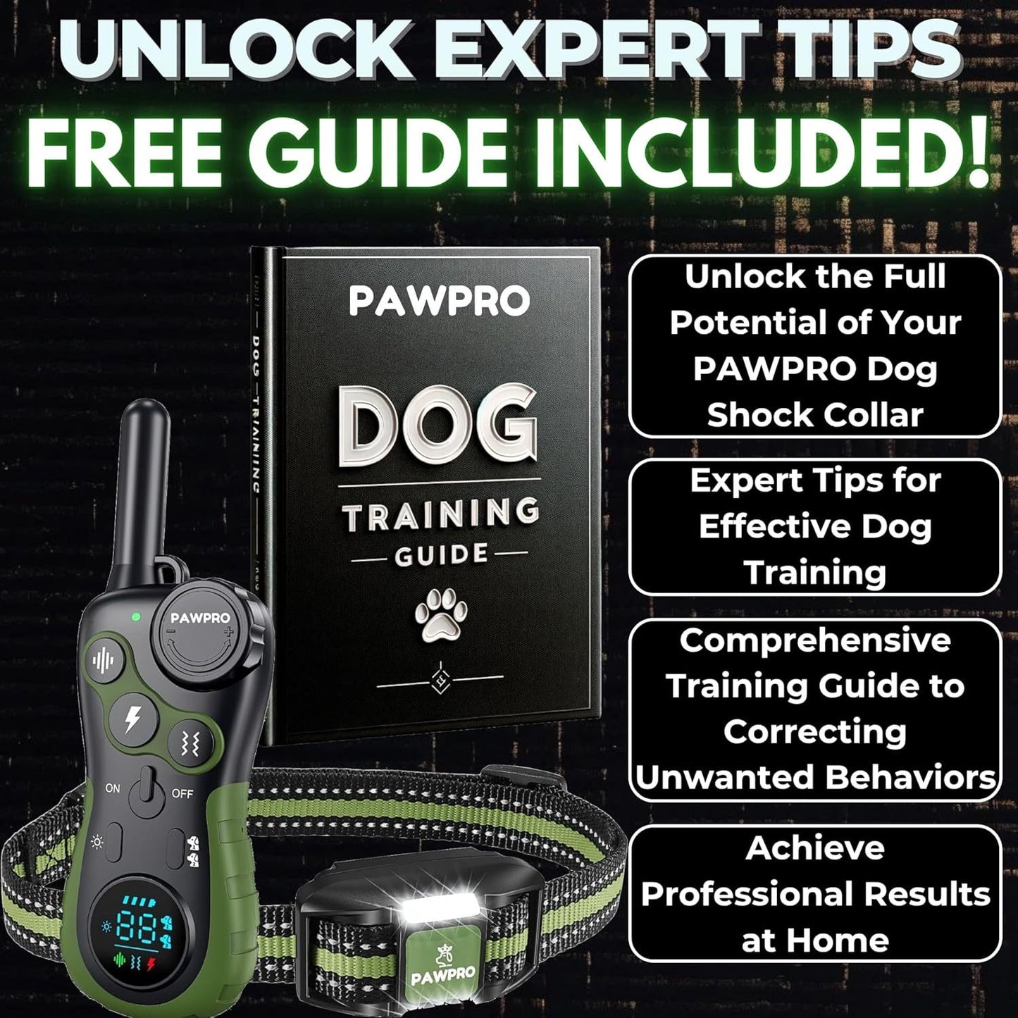 PAWPRO Dog Training Collar with Remote, XXL 4-Mile Unmatched Range for Maximum Control, Night-Light Mode for Safety & Visibility, 124 Adjustable Levels & 4 Safe Training Modes (Beep, Vibration, Shock, Night-Light), Free Exper