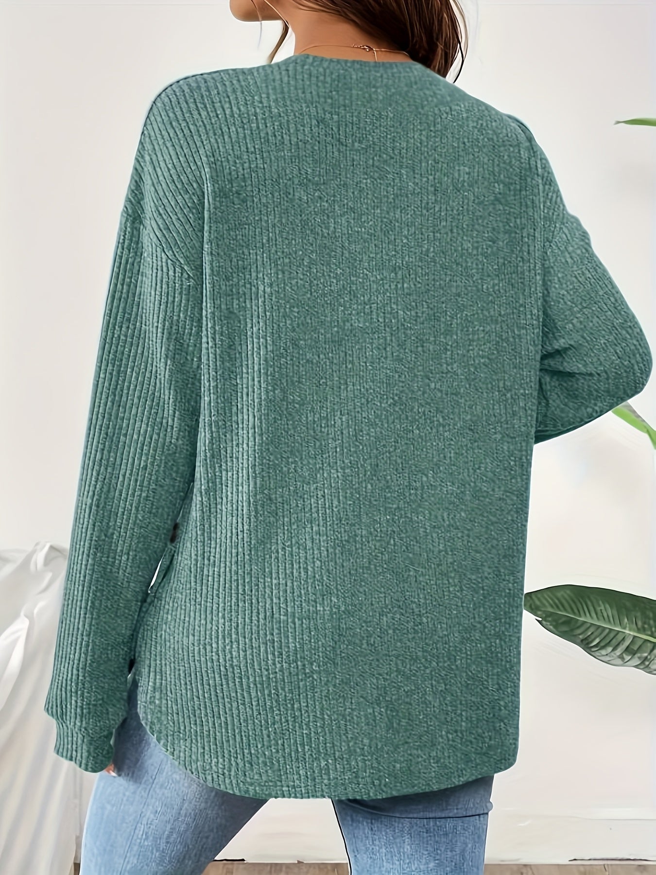 Maternity Long Sleeve Lined Knit Pullover Top With Adjustable Buttons, Round Neck, Perfect For Daily Wear AutumnWinter