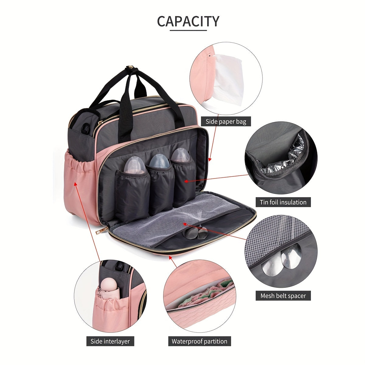 High-Capacity Diaper Bag - Multi-Functional, Oxford Fabric Diaper Bag with Quilted Design, Includes Crossbody Strap for Travel & Daily Use