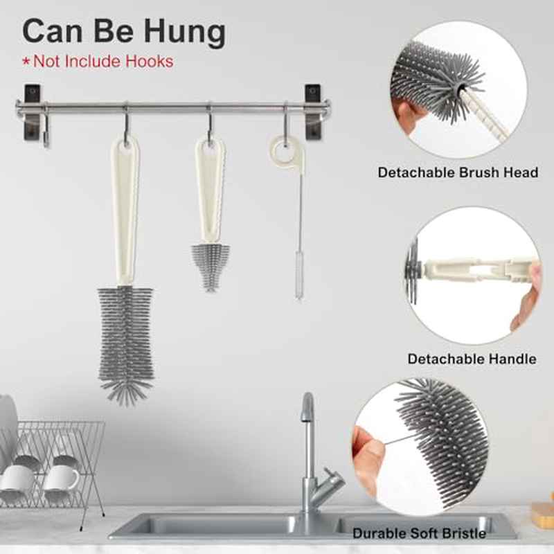 6-in-1 Baby Bottle Brush Set with Silicone Brushes, Drying Rack, Nipple Brush, Straw Brush & Storage Box - All-in-One Cleaning Kit with Soap Dispenser, Soft Bristles & Compact Travel for Breast Pump Parts, Sippy Cups, Teethin