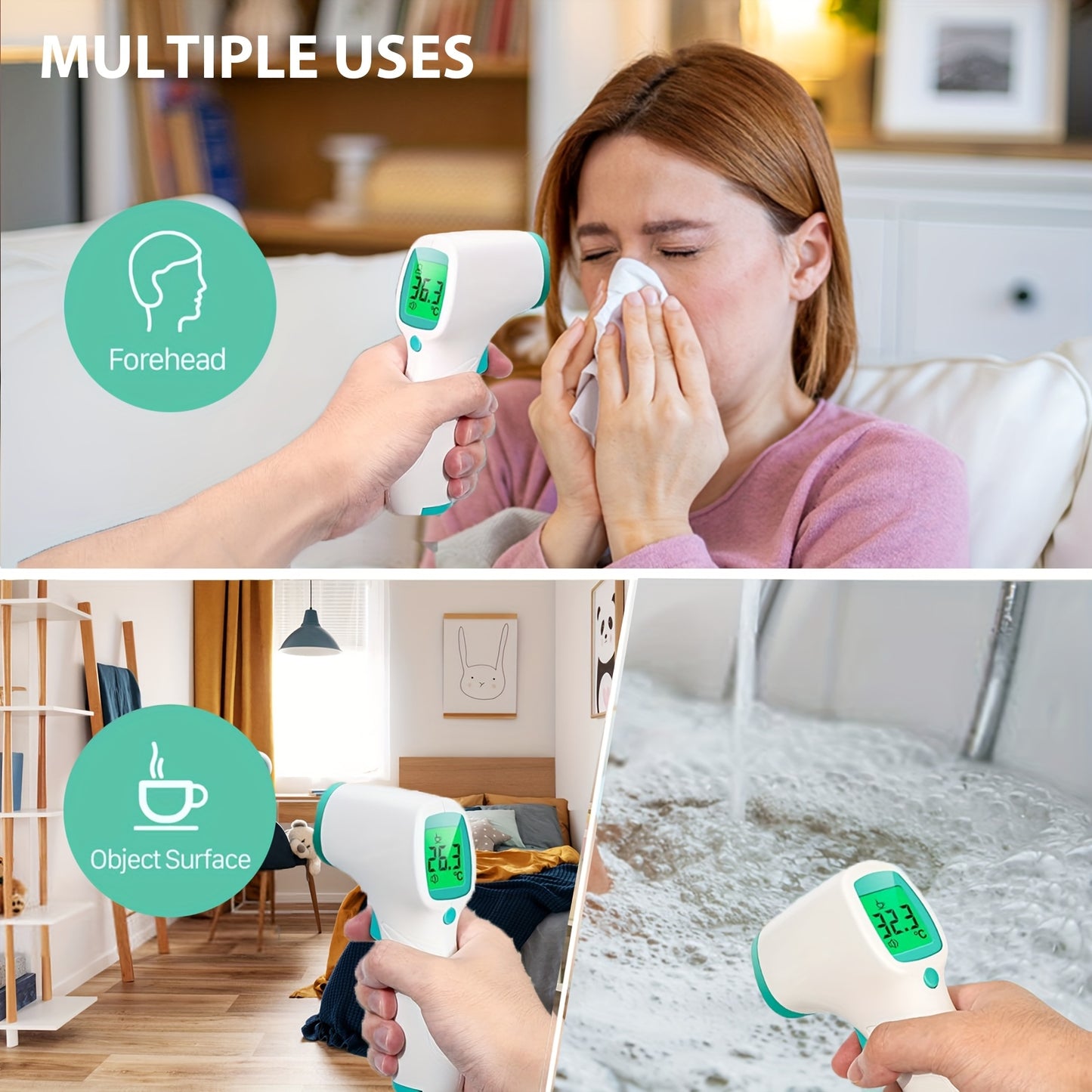 Thermometer Forehead Themmometer for Kids Digital Touchless Thermometer Infrared Forehead Thermometer with 3in 1 LCD Display Battery Included