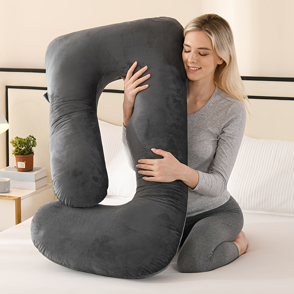 41" Compact J-Shaped Pregnancy Pillow with Removable Velvet Pillowcase - Ergonomic Belly & Hip Support for Side Sleepers, Breathable Memory Foam, Machine Washable Luxury Velvet Design - Ideal Gift for Expectant Mothers, Mater