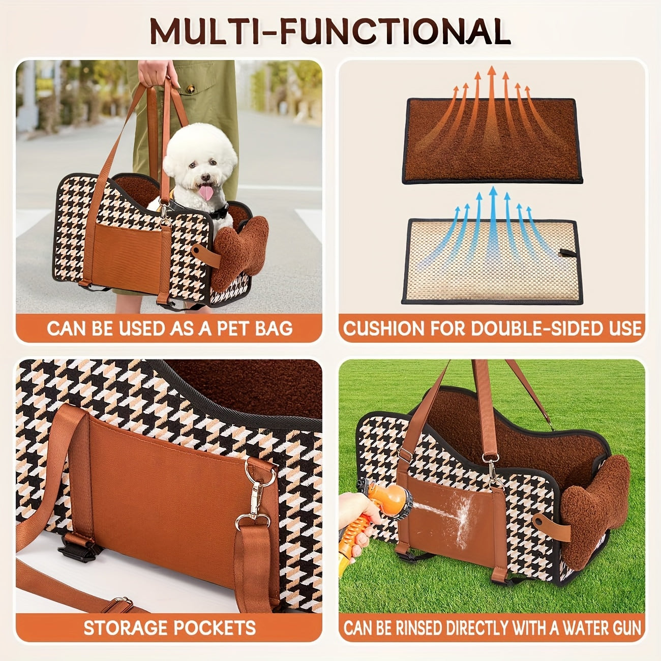 Comfortable Central Console Small/ Medium Dog/Cat Car Seat holds up to 12lbs/ 13.5in, Portable Cozy Booster Car Seat, Deluxe Pet Car Seat for Dogs & Cats with Safety Harness, Breathable Mesh & Soft Padding - for Safe & Comfor