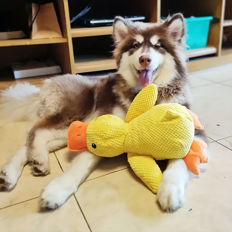 Heavy-Duty Plush Chew Proof Duck - SweetS Large Dog Chew Toy - Interactive Squeaker - No Batteries Needed - Safe for Aggressive Chewers - For Puppies & Adult Dogs - Teeth Cleaning - Ideal for Golden Retrievers, Corgis, Cats -