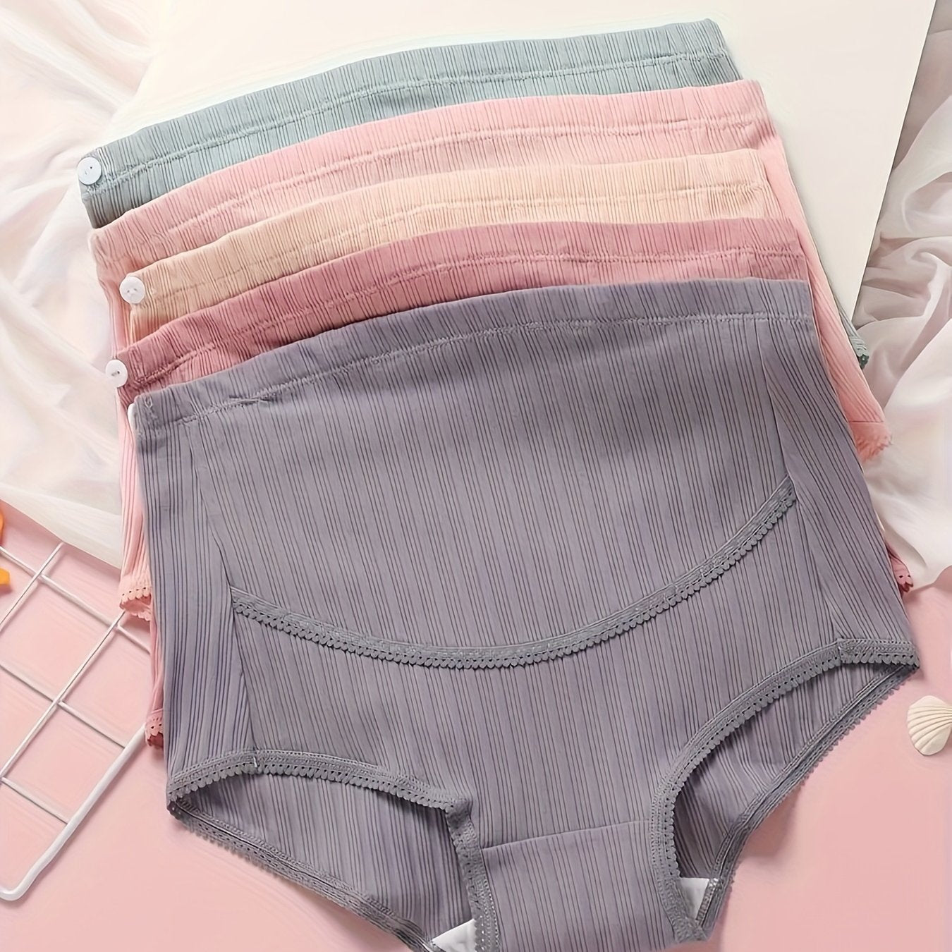 Maternity High Waist Loose Fit with Slight Elasticity Solid Color Undies - 5pcs Set