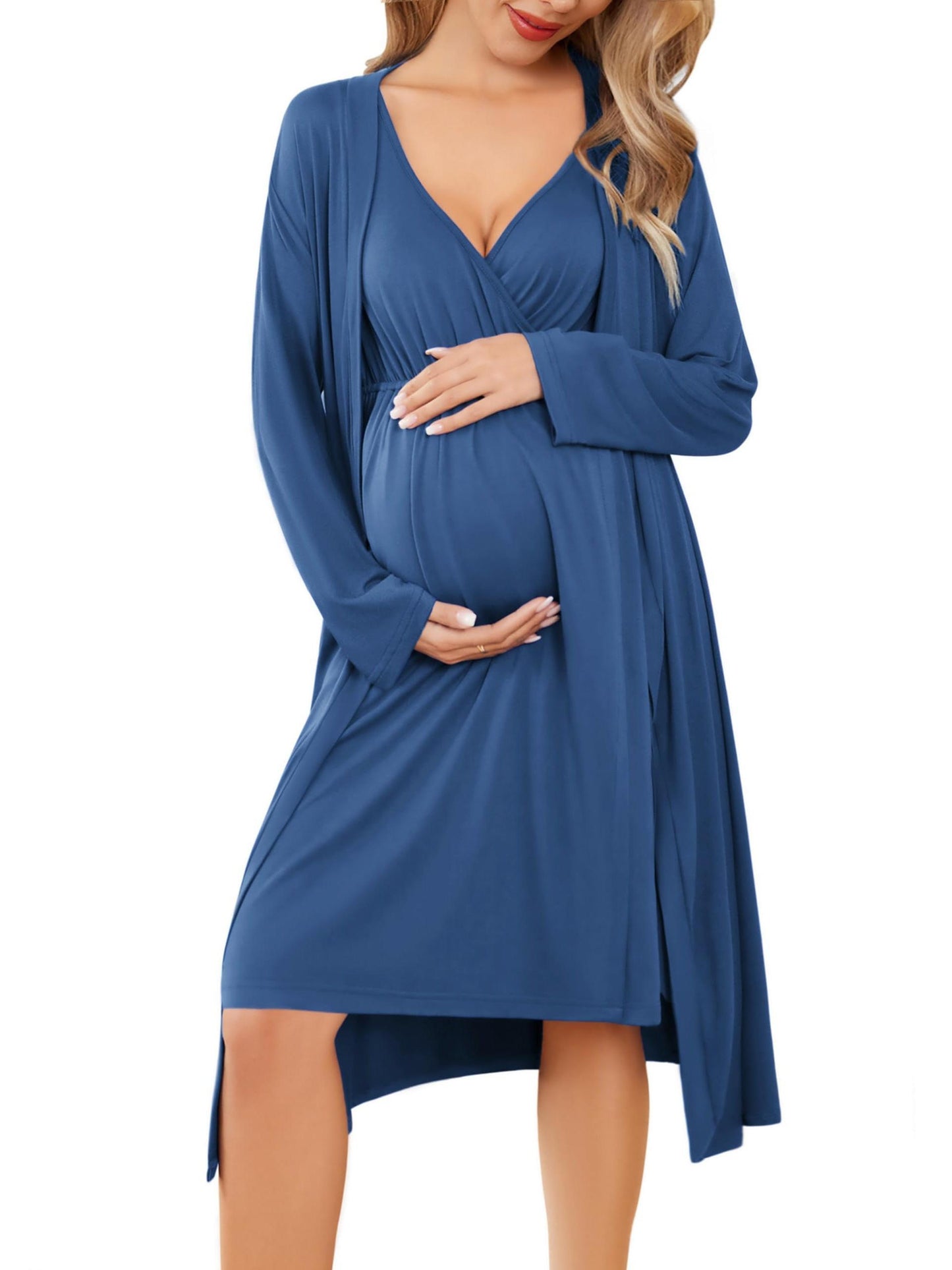 Nursing Maternity Gown and Robe Set Labor Delivery Nursing Nightgowns for Breastfeeding Pregnancy Clothes