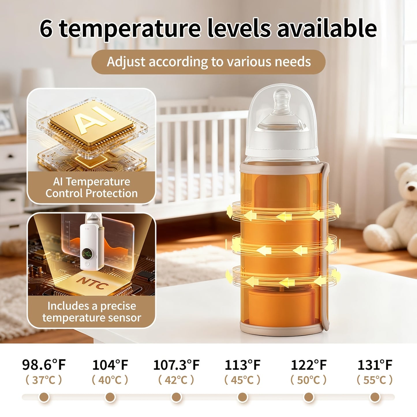 A Mobile Device for Warming Bottles, Ideal for Both Breast Milk And Formula. This Portable Feeding Heats Breast Milk Without The Need for Water. It Features a Rechargeable 6000 Mah Battery And a Digital Display